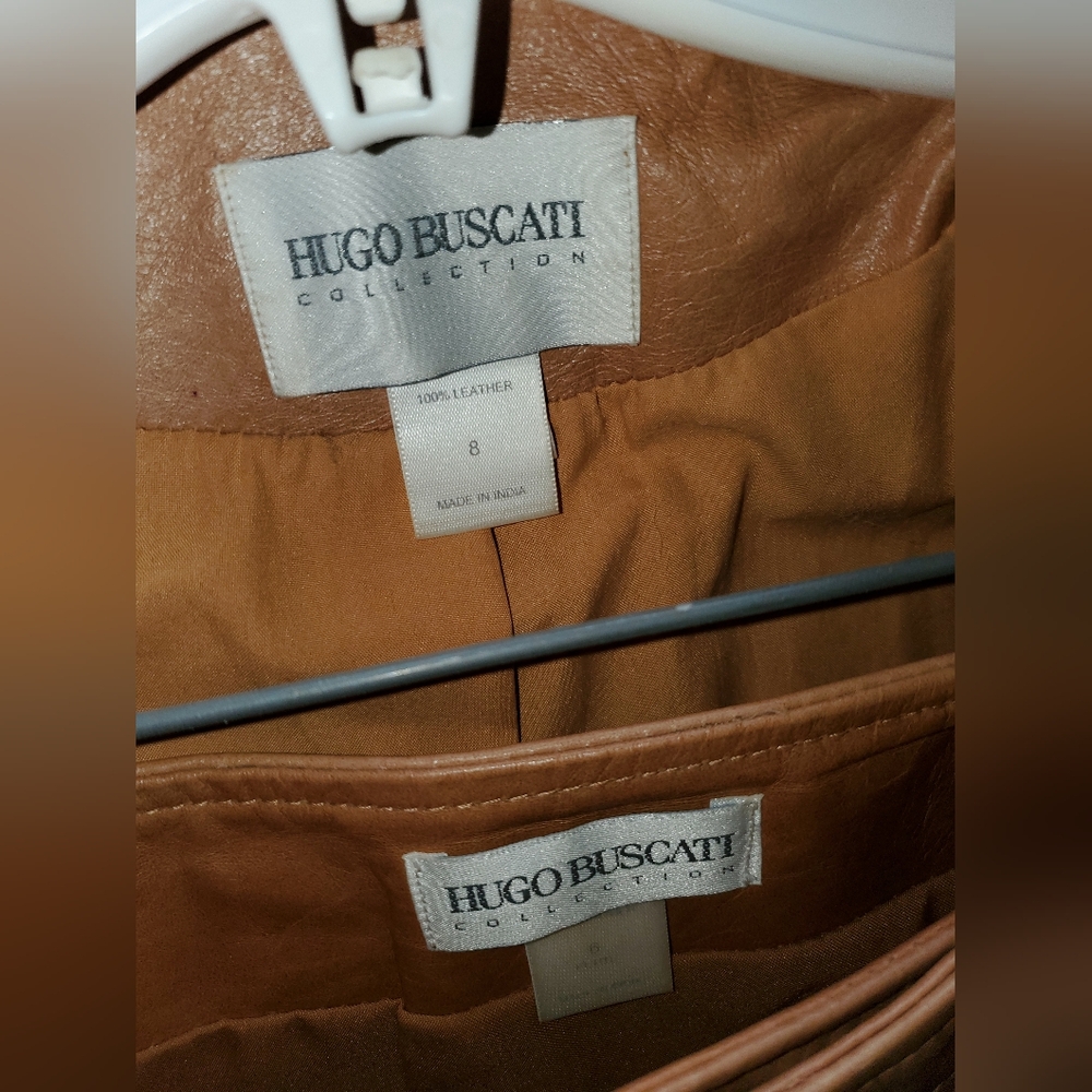Hugo Buscati Leather Jacket size 8 and matching Leather Full Length Skirt size 6 - Picture 2 of 9